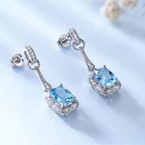 LIGHT BLUE CUBIC ZIRCONIA COCKTAIL EARRINGS
